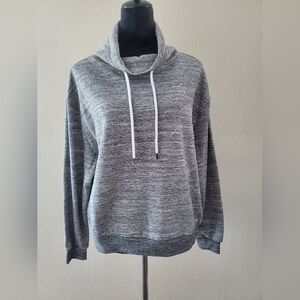 New Esstive Athletic Apparel Marled Charcoal Cowl Neck Pullover Fleece Sweater